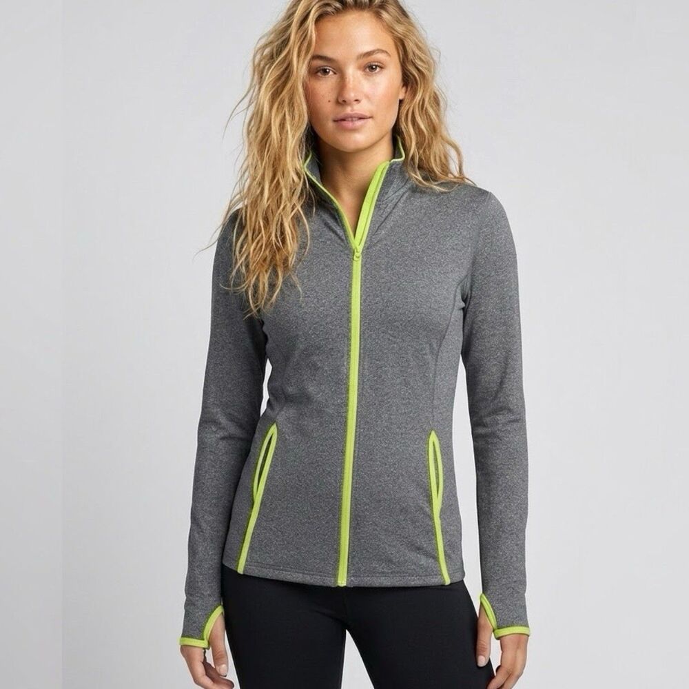 Sport-Tek Women's Sport-Wick Stretch Contrast Full-Zip Jacket Track Running Gray
